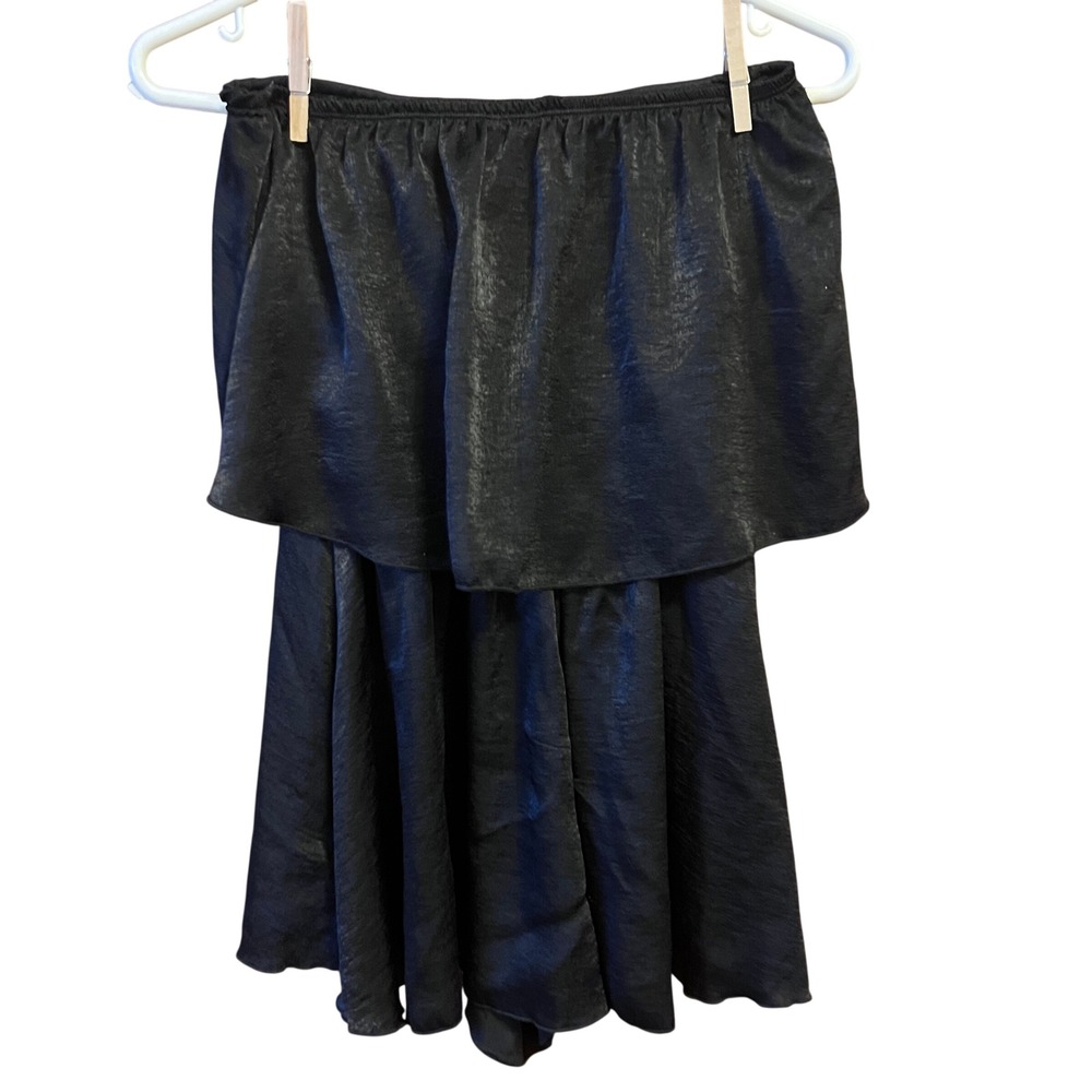 Kimcine Black Satin Tiered Ruffle Sleeveless 2 Tier Top Size S Y2K Going Out 90s